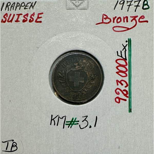SUISSE - 1 RAPPEN 1877 B - Pièce de...