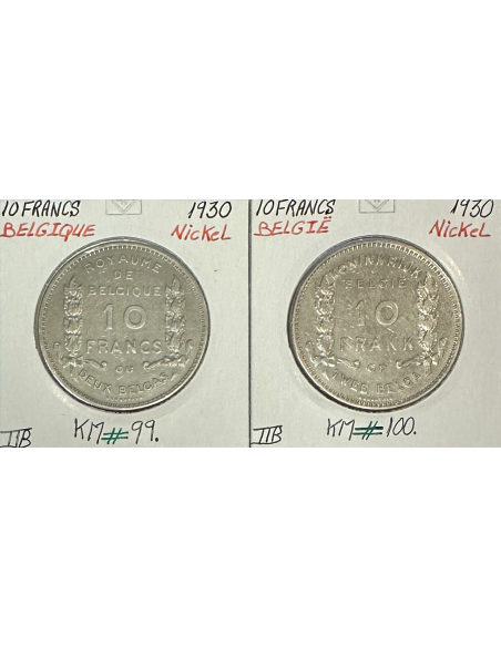 BELGIQUE - 10 FRANCS 1930 X 2 - 2 Monnaies en Nickel // Qualité : TTB
