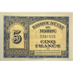 MAROC - 5 FRANCS (1.8.43) - Billet de banque // Qualité :...