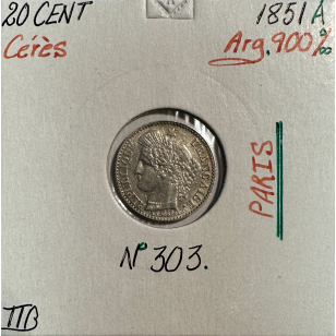 20 CENTIMES CERES - 1851A - Pièce de monnaie en Argent //...