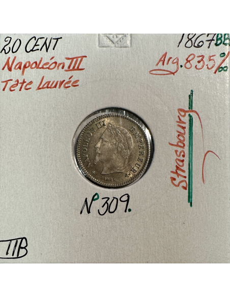20 CENTIMES NAPOLEON III (1867BB) Pièce de monnaie en Argent // Qualité : TTB
