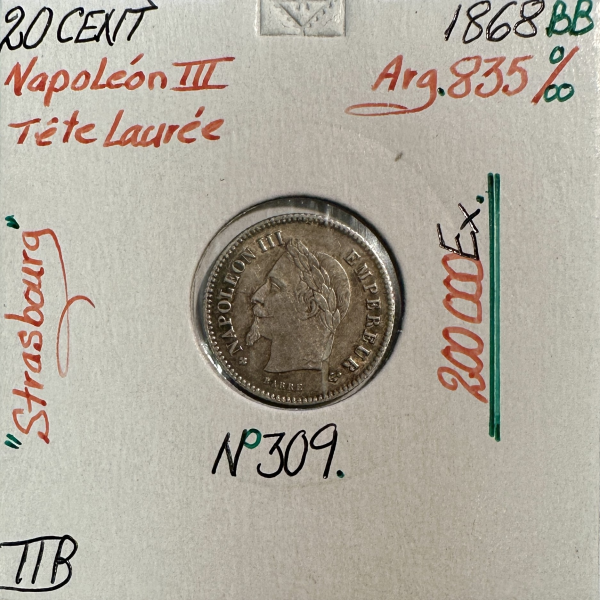 20 CENTIMES NAPOLEON III - 1868BB -...