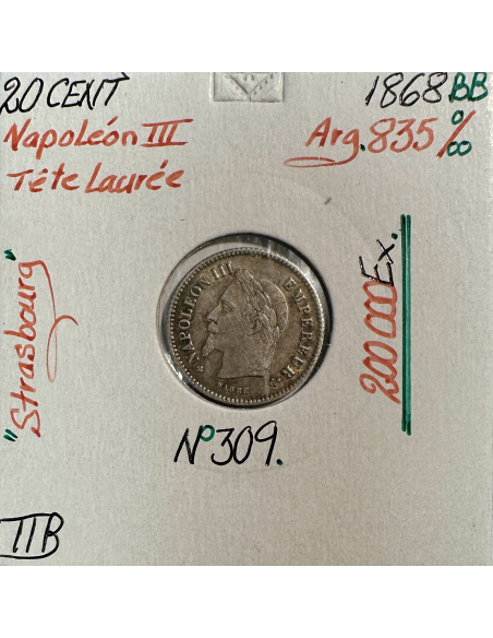 20 CENTIMES NAPOLEON III - 1868BB - Pièce de monnaie en Argent // TTB