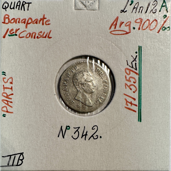 QUART DE FRANC BONAPARTE 1ER CONSUL...