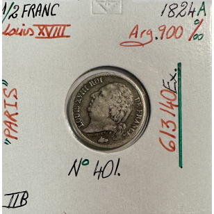 1/2 FRANC LOUIS XVIII (1824A) Pièce de Monnaie en Argent...