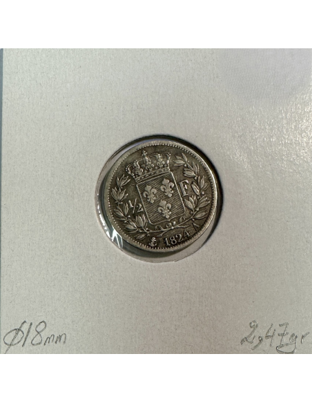 1/2 FRANC LOUIS XVIII (1824A) Pièce de Monnaie en Argent // Qualité : TTB