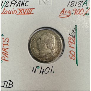 1/2 FRANC LOUIS XVIII (1818A) Pièce de Monnaie en Argent...