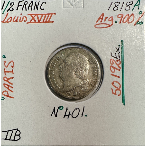 1/2 FRANC LOUIS XVIII (1818A) Pièce...