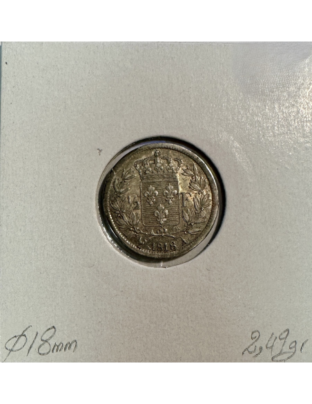 1/2 FRANC LOUIS XVIII (1818A) Pièce de Monnaie en Argent // Qualité : TTB
