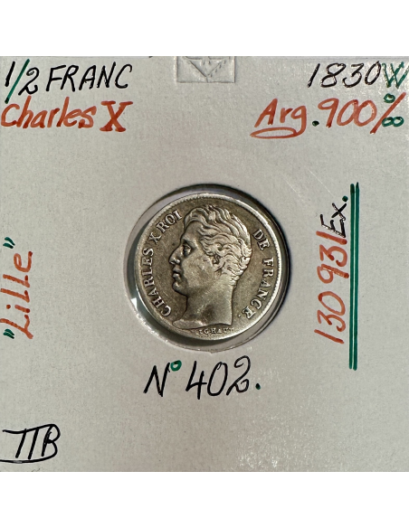 1/2 FRANC CHARLES X (1830W) Pièce de Monnaie en Argent // Qualité : TTB