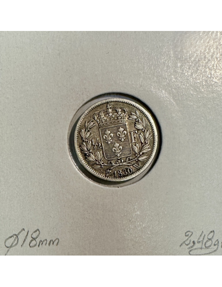 1/2 FRANC CHARLES X (1830W) Pièce de Monnaie en Argent // Qualité : TTB