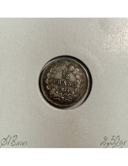 1/2 FRANC LOUIS-PHILIPPE 1er (1834W) Monnaie en Argent // Qualité : TTB
