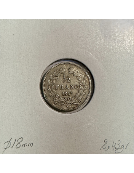 1/2 FRANC LOUIS-PHILIPPE 1er (1837D) Monnaie en Argent // Qualité : TTB