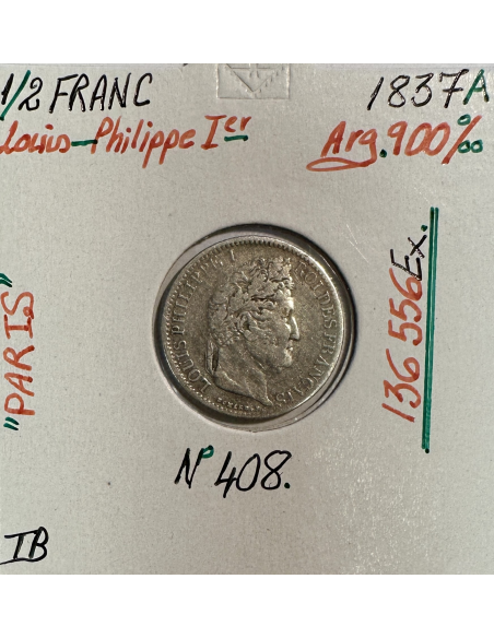 1/2 FRANC LOUIS-PHILIPPE 1er (1837A) Monnaie en Argent // Qualité : TB