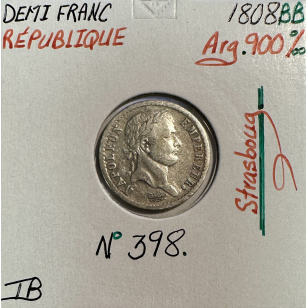 DEMI FRANC REPUBLIQUE (1808BB) Pièce de monnaie en Argent...