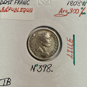 DEMI FRANC REPUBLIQUE (1808W) Pièce de monnaie en Argent...