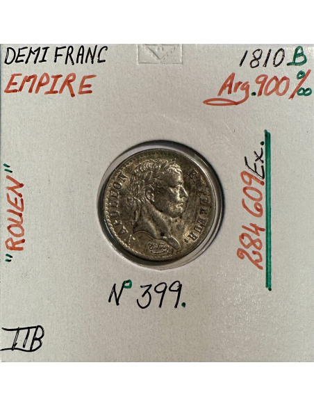 DEMI FRANC EMPIRE - 1810 B - Pièce de monnaie en Argent // Qualité : TTB