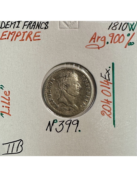 DEMI FRANC EMPIRE - 1810 W - Pièce de monnaie en Argent // Qualité : TTB