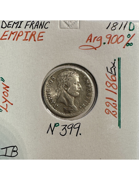 DEMI FRANC EMPIRE - 1811 D - Pièce de monnaie en Argent // Qualité : TB