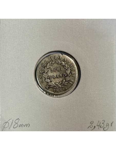 DEMI FRANC EMPIRE - 1811 D - Pièce de monnaie en Argent // Qualité : TB