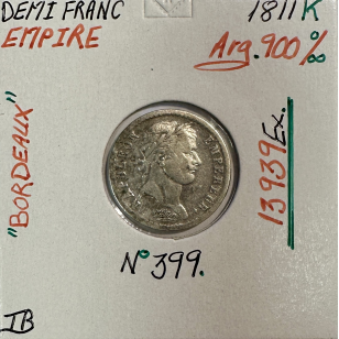 DEMI FRANC EMPIRE - 1811 K - Pièce de monnaie en Argent...