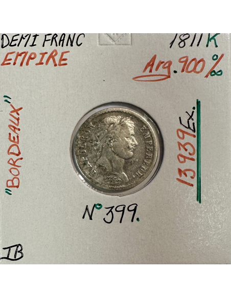 DEMI FRANC EMPIRE - 1811 K - Pièce de monnaie en Argent // Qualité : TB