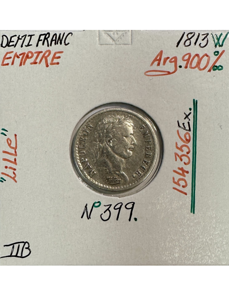 DEMI FRANC EMPIRE - 1813 W - Pièce de monnaie en Argent // Qualité : TTB