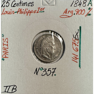 25 CENTIMES LOUIS-PHILIPPE 1er (1848A) Monnaie en Argent...