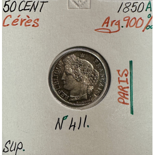 50 CENTIMES CERES - 1850A - Monnaie en Argent // Qualité...