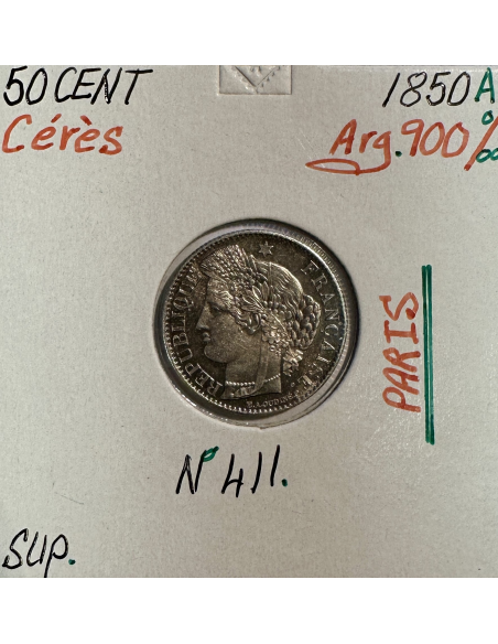 50 CENTIMES CERES - 1850A - Monnaie en Argent // Qualité : TTB (REF 1)