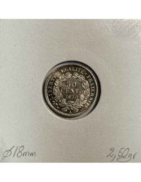50 CENTIMES CERES - 1850A - Monnaie en Argent // Qualité : TTB (REF 1)