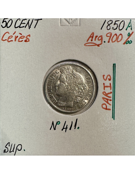 50 CENTIMES CERES - 1850A - Monnaie en Argent // Qualité : TTB (REF 2)