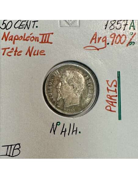 50 CENTIMES NAPOLEON III - 1857 A - Pièce de monnaie en Argent // TTB