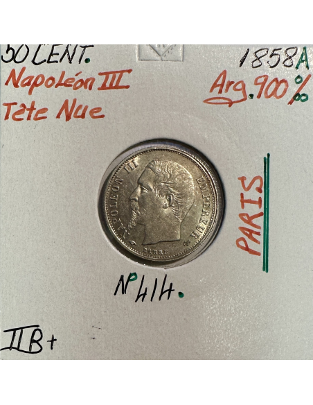 50 CENTIMES NAPOLEON III - 1858A - Pièce de monnaie en Argent // TTB