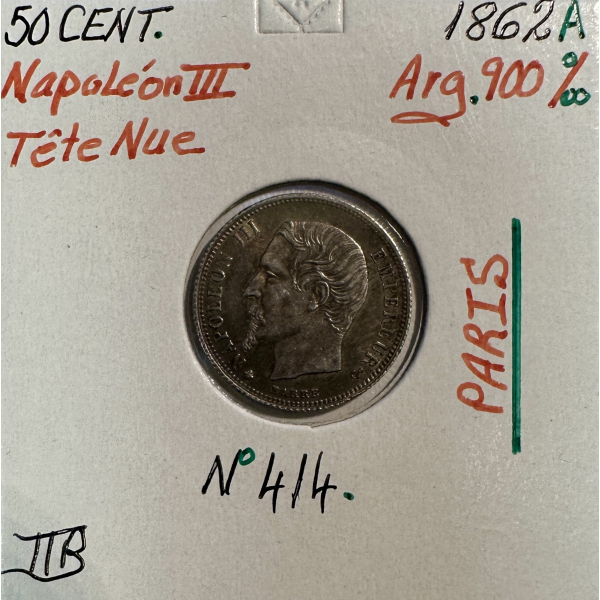 50 CENTIMES NAPOLEON III - 1862A -...