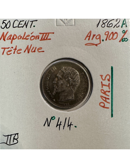50 CENTIMES NAPOLEON III - 1862A - Pièce de monnaie en Argent // TTB