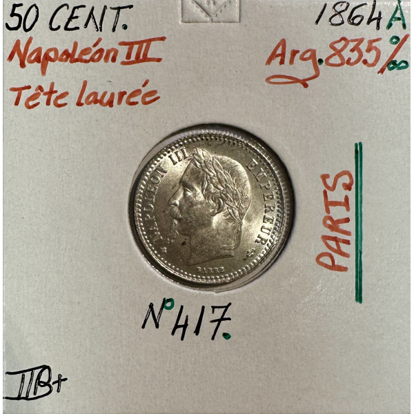 50 CENTIMES NAPOLEON III - 1864A -...