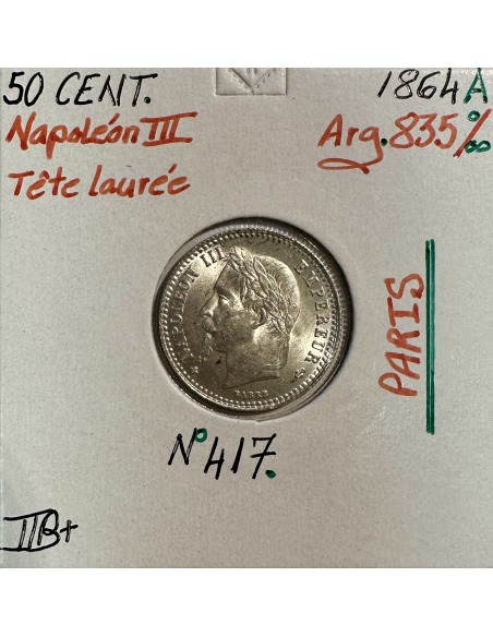 50 CENTIMES NAPOLEON III - 1864A - Pièce de monnaie en Argent // TTB