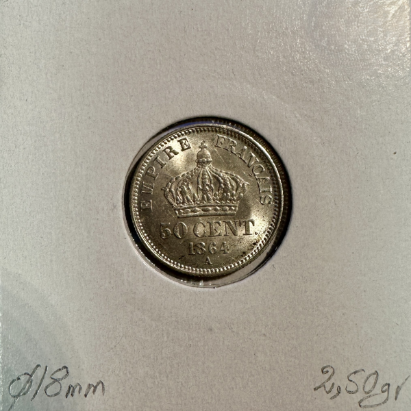 50 CENTIMES NAPOLEON III - 1864A -...