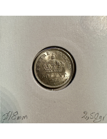 50 CENTIMES NAPOLEON III - 1864A - Pièce de monnaie en Argent // TTB