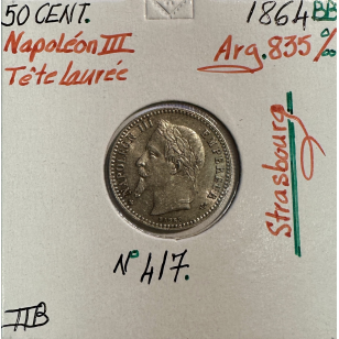 50 CENTIMES NAPOLEON III - 1864BB - Pièce de monnaie en...