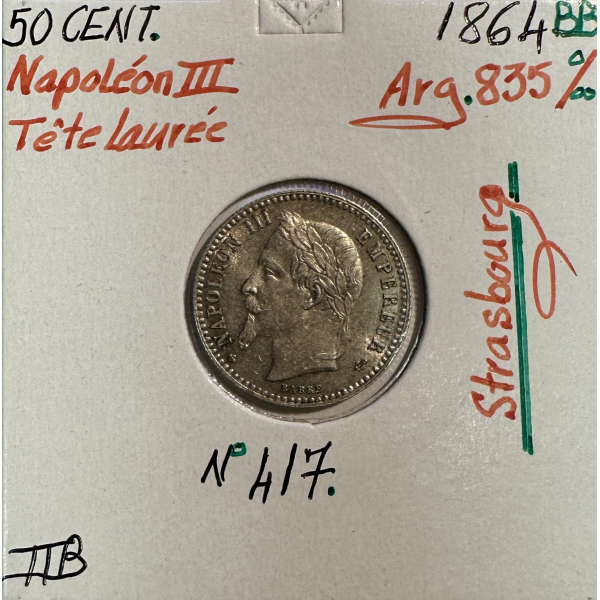 50 CENTIMES NAPOLEON III - 1864BB -...