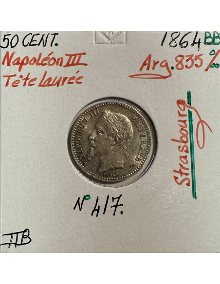 50 CENTIMES NAPOLEON III - 1864BB - Pièce de monnaie en Argent // TTB
