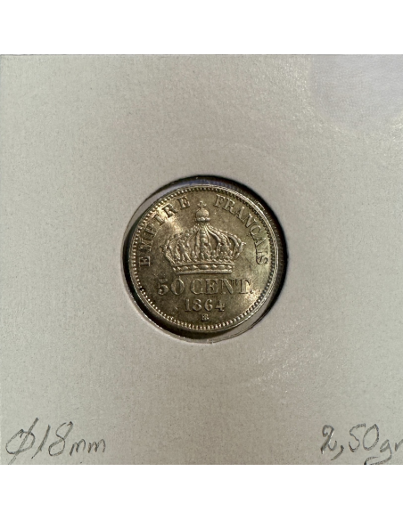 50 CENTIMES NAPOLEON III - 1864BB - Pièce de monnaie en Argent // TTB