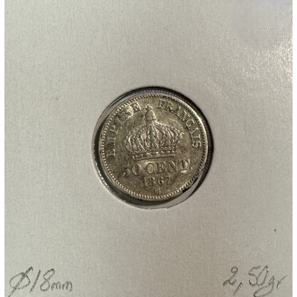 50 CENTIMES NAPOLEON III - 1867BB -...