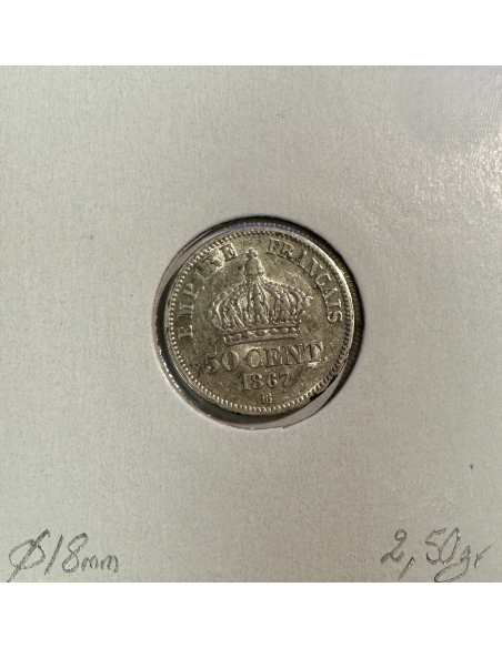 50 CENTIMES NAPOLEON III - 1867BB - Pièce de monnaie en Argent // TTB