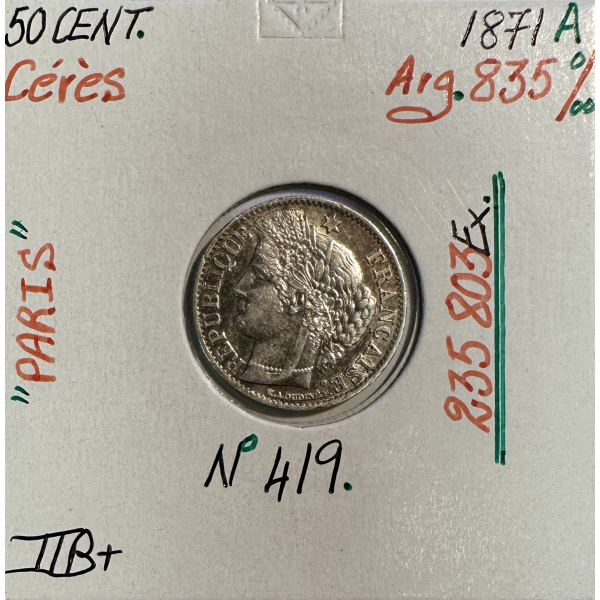 50 CENTIMES CERES - 1871A - Pièce de...