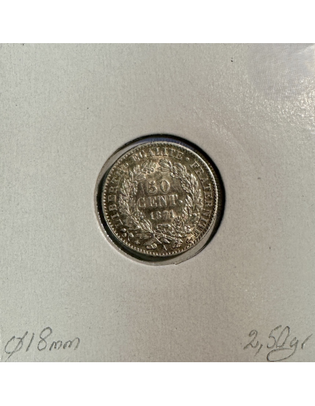 50 CENTIMES CERES - 1871A - Pièce de monnaie en Argent // TTB