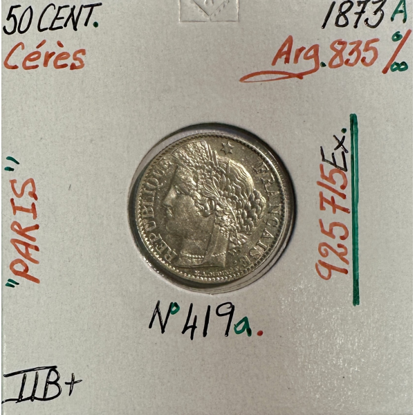 50 CENTIMES CERES - 1873A - Pièce de...