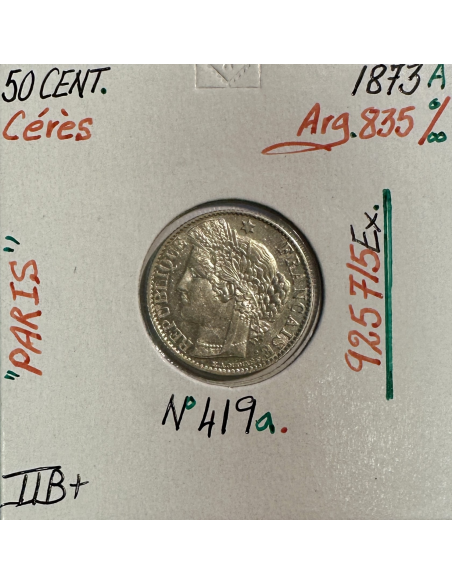 50 CENTIMES CERES - 1873A - Pièce de monnaie en Argent // TTB (REF 1)